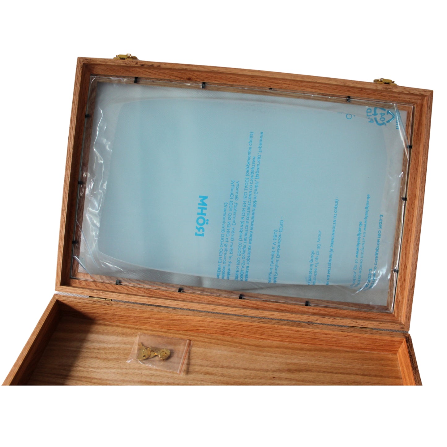 FERTIGE Ordenvitrine, Sammlervitrine, Schaukasten in Echtholz, Eiche Natur, Oberfläche gewachst, mit Schaumstoffeinlage beflockt 6mm, Art.Nr.321