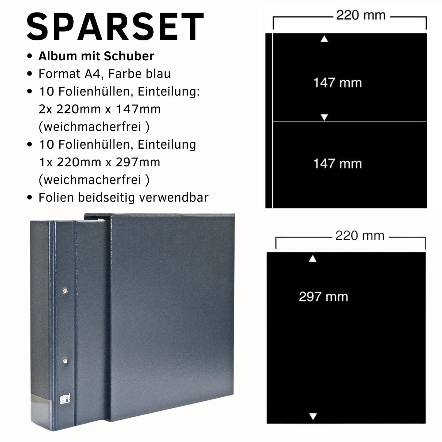 Sparset! Album A4 mit Schuber - Farbe blau - mit 20 Blatt