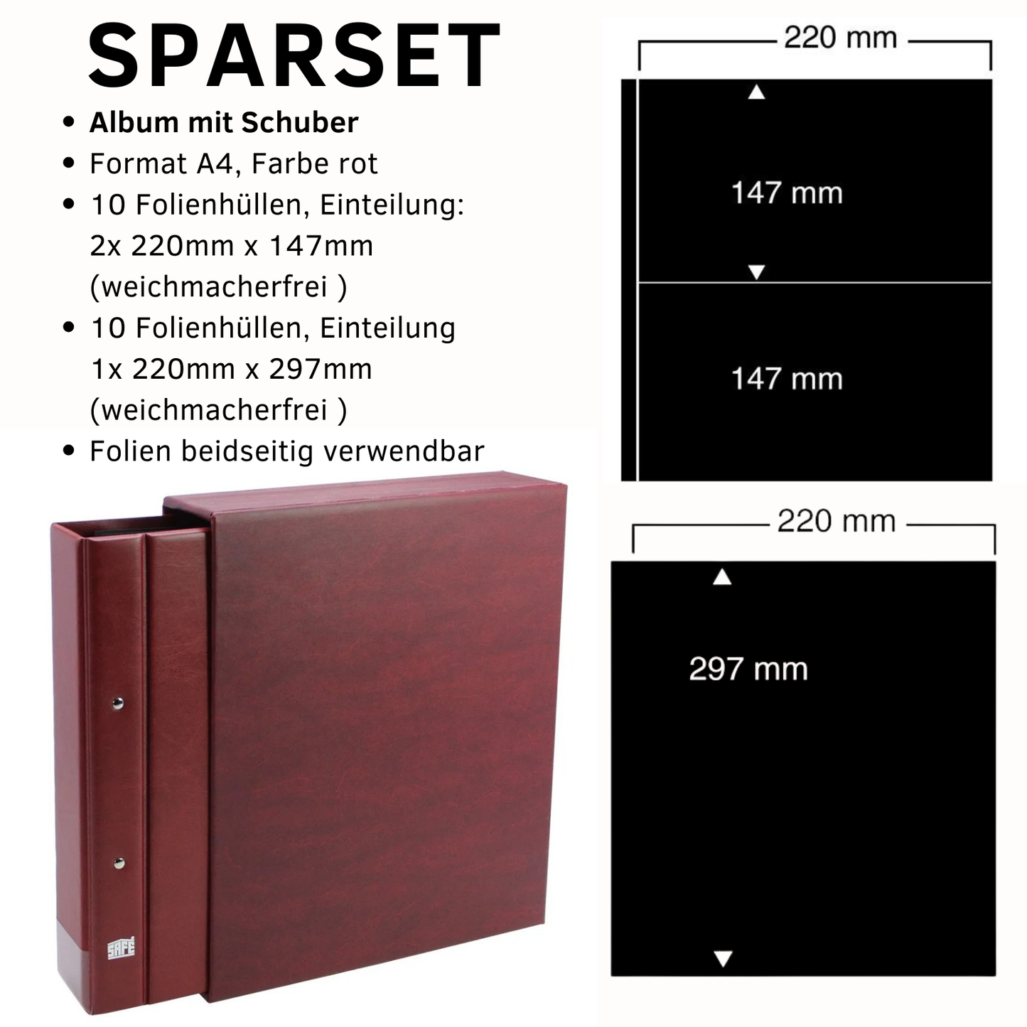 Sparset! Album A4 mit Schuber - Farbe rot - mit 20 Blatt