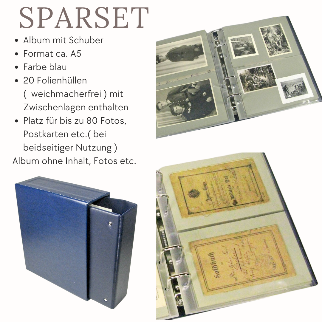Sammlerbedarf Barleben – SPARSET Album mit Schuber Standard blau für Fotos, Pässe, etc. Format ca. A5 mit 20 Folienblättern
