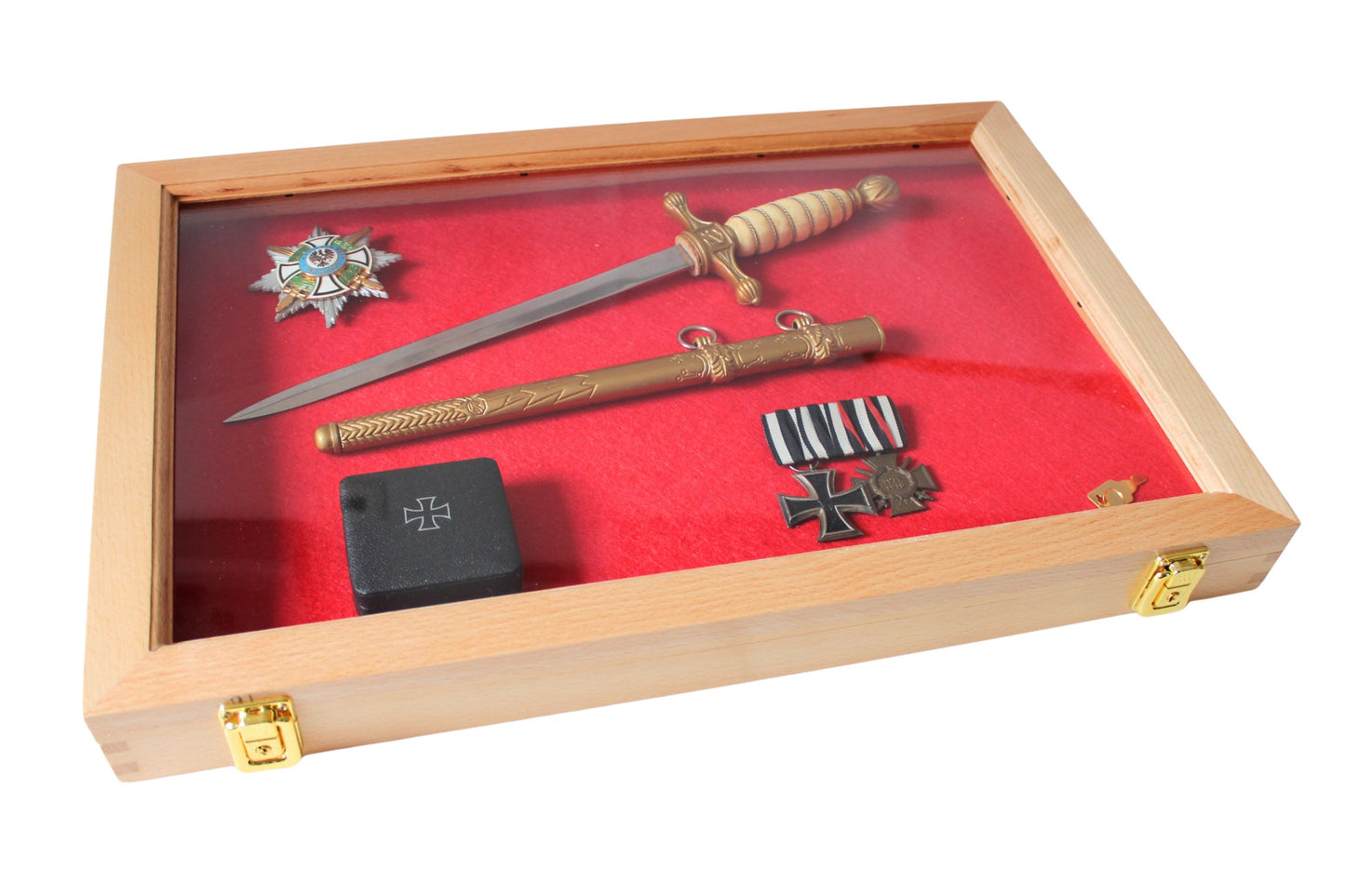 NEU IM SHOP! SONDERPREIS  - Ordenvitrine aus Echtholz Buche – abschließbar, entnehmbarer Facheinsatz