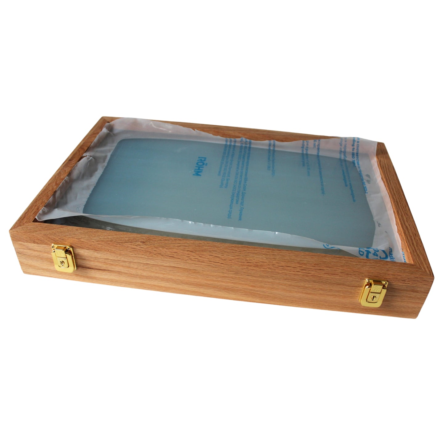 FERTIGE Ordenvitrine, Sammlervitrine, Schaukasten in Echtholz, Eiche Natur,  Oberfläche gewachst, Plexiglasscheibe bereits eingebaut