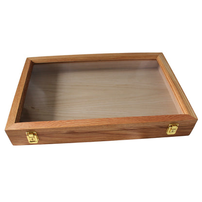 Ordenvitrine, Sammlervitrine, Schaukasten in Echtholz, Eiche Natur,  Oberfläche gewachst, mit Schaumstoffeinlage beflockt 15mm,  Art.Nr.322