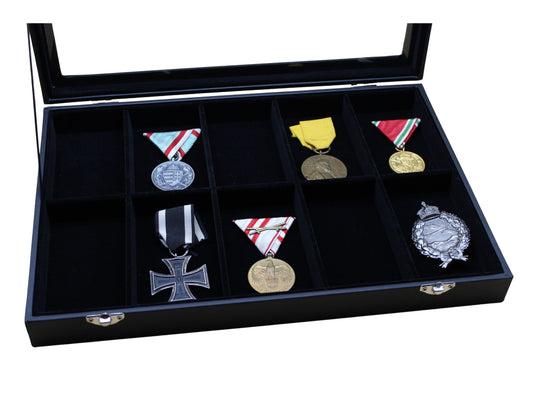 Ordenvitrine, Sammlervitrine schwarz, mit 10 Fächern Art.Nr.362