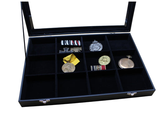 Ordenvitrine, Sammlervitrine schwarz, mit 12 Fächern Art.Nr.363