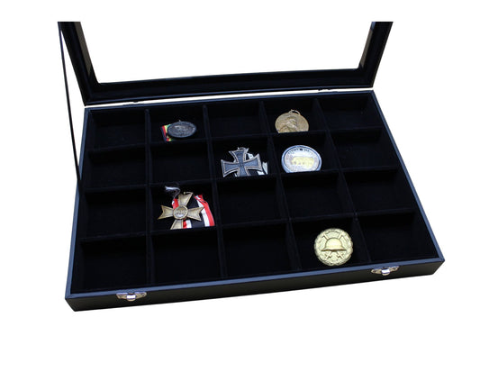 Ordenvitrine, Sammlervitrine schwarz, mit 20 Fächern Art.Nr.364