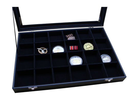 Ordenvitrine, Sammlervitrine schwarz, mit 24 Fächern Art.Nr.365