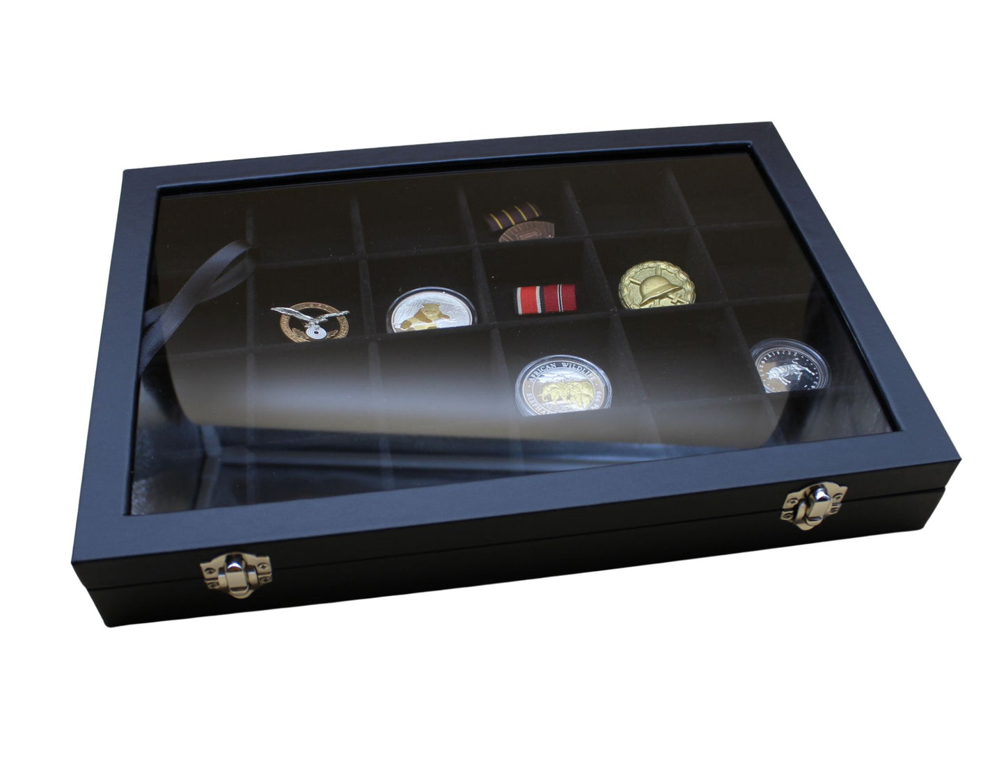 Ordenvitrine, Sammlervitrine schwarz, mit 24 Fächern Art.Nr.365