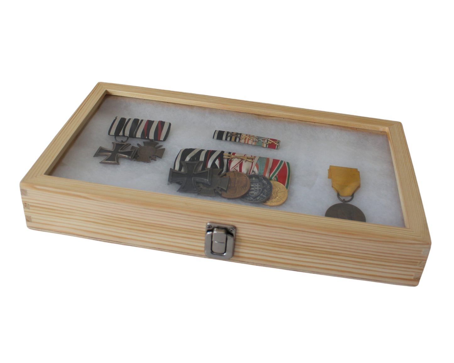 Ordenvitrine, Sammlervitrine Echtholz, Kiefer Natur ca. 380 x 220 x 50mm Art.Nr.305